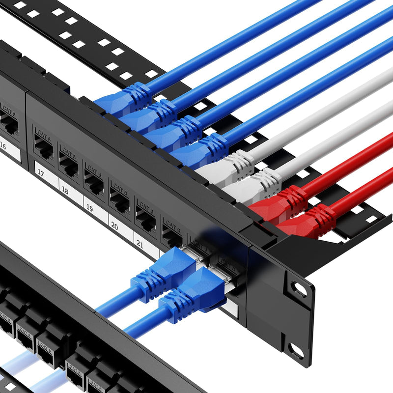 CableGeeker Cat6 Patch Panel 24 Port with Inline Keystone, 10G Ethernet Support, 1U Network Patch Panel UTP 19-Inch with Removable Back Bar, Compatible with Cat6, Cat5e, Cat5 Rackmount Cabling