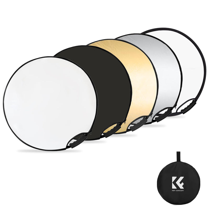 K&F CONCEPT 5-in-1 Light Reflector with Grip 22"(60cm) Photography Diffuser Collapsible Portable for Studio and Outdoor Lighting Gold Silver White Black Translucent 22'' (60cm)