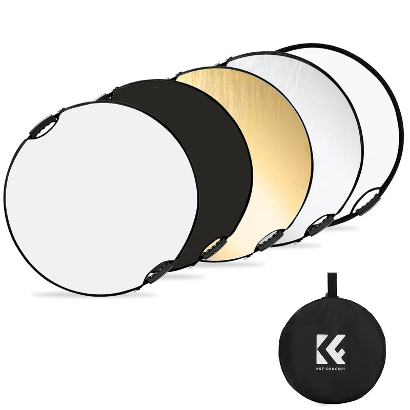 K&F CONCEPT Light Reflector with Grips, 32"(80cm) 5-in-1 Photography Diffuser Collapsible Portable with Grips for Studio and Outdoor Lighting Gold Silver White Black Translucent 32'' (80cm)