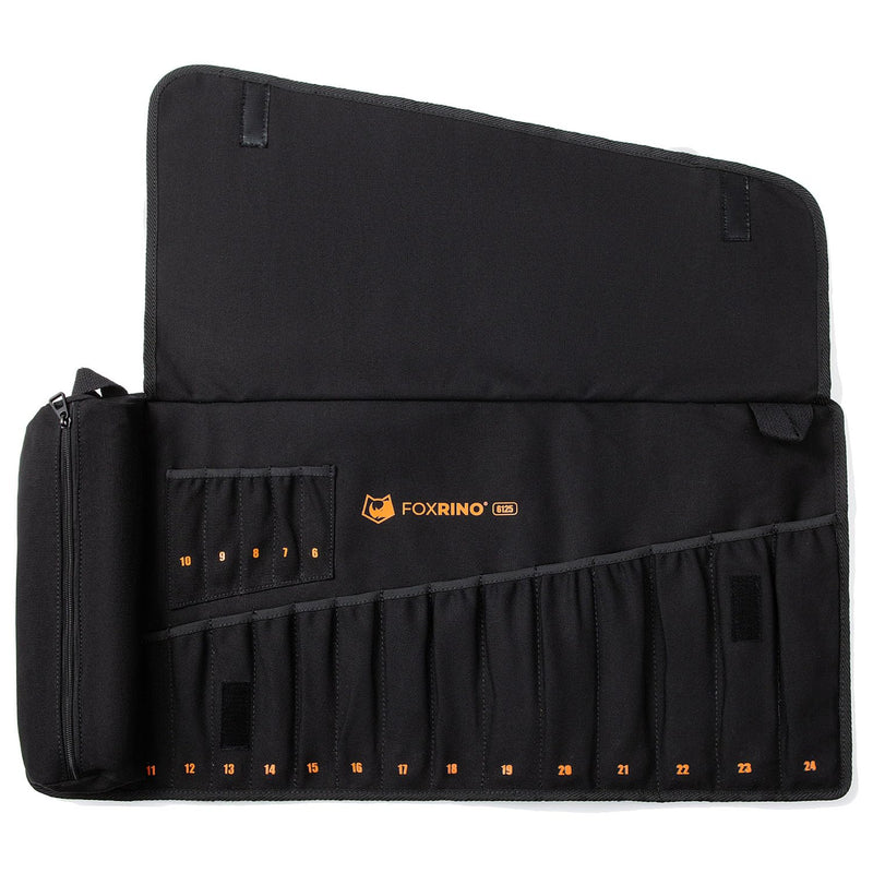 Foxrino Wrench Roll, Wrench Roll Up Pouch, 19-Pocket Heavy Duty Canvas Wrench Organizer Bag for Metric Combination Wrenches, Portable Tool Roll Bag, Gifts for Men for Fathers Day(Black, 19+1 Metric) Black