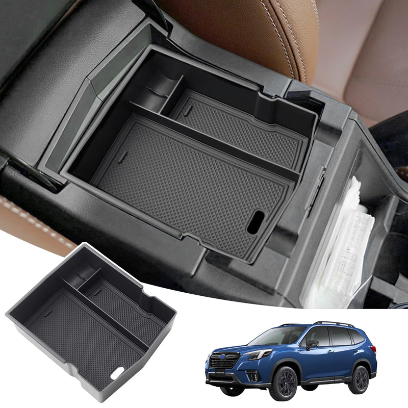 JKCOVER Upgraded Design Center Console Organizer Tray Compatible with Subaru Forester 2024 2023 2022 2021 2020 2019 Interior Armrest Insert Storage Box Easy Removal Accessories Black