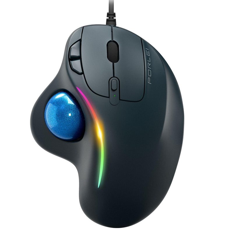 Trackball Mouse Wired, Ergonomic Comfort Design Reduces Muscle Strain, USB Plug&Play, Easy Thumb Control, Precision Tracking with 5 Adjustable DPI, RGB Rollerball Mouse Compatible for PC, Mac, Windows A-Blue