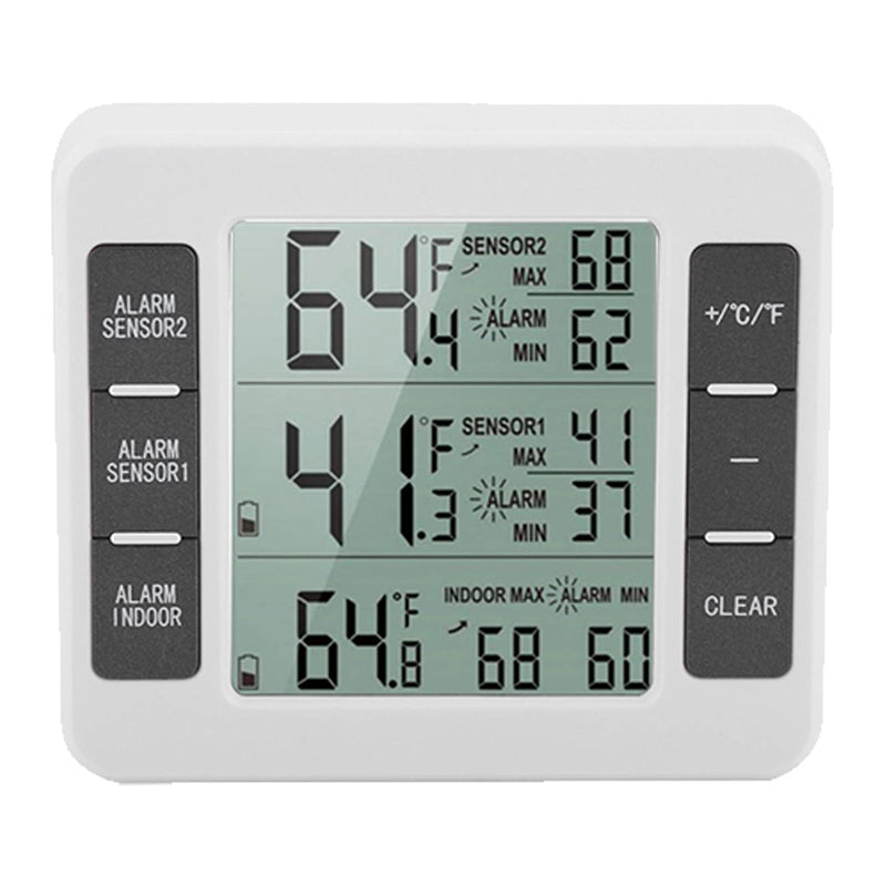 Digital Refrigerator Thermometer with Audible Alarm, 2PCS Sensor, Min Maximum Display