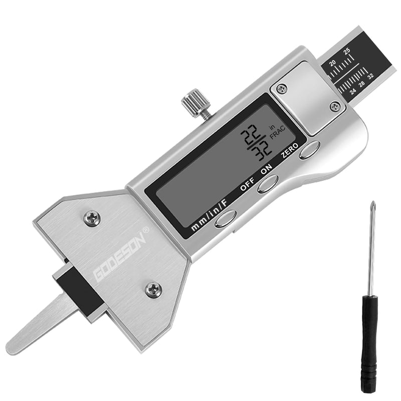 GODESON Metal Digital Tire Tread Depth Gauge, LCD Display Tire Tread Depth Gauge with 3 Modes-Fractional Inch, Decimal Inch and Millimeter,Precision Professional Measuring for Motorcycle, Car, Trucks Single