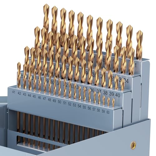 60Pcs(#1-60) Cobalt Number Size Drill Bit Set HSS Jobber Length 60pcs Number Size, #1-60 Multi-Size Set