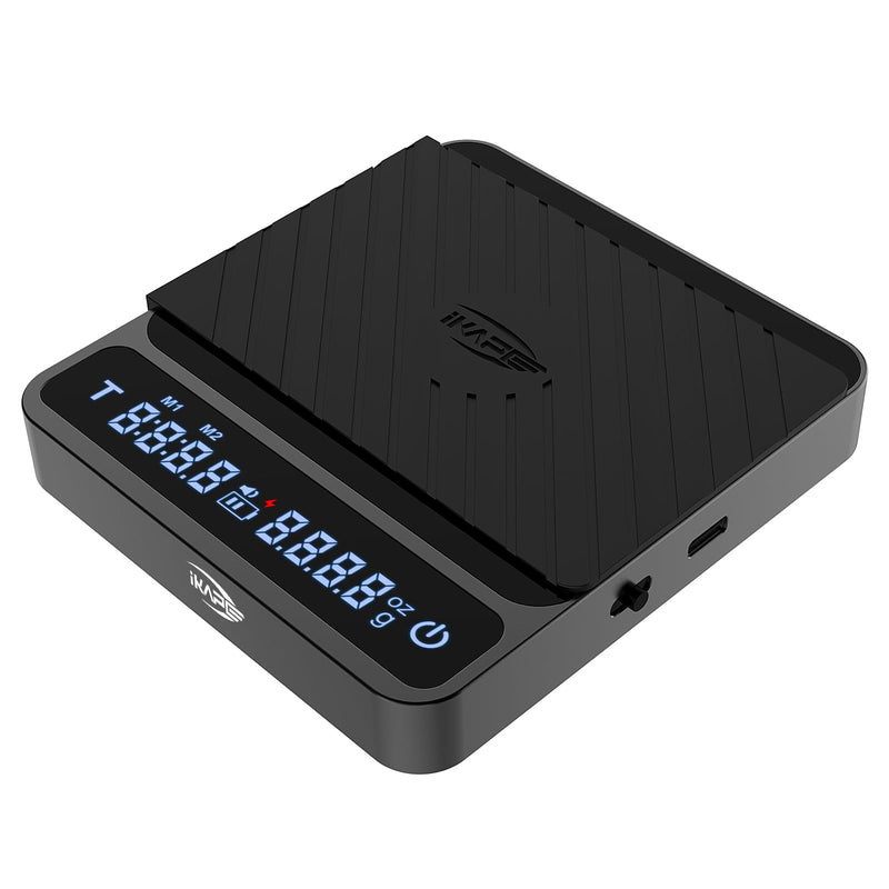 IKAPE Digital Coffee Scale, Premium Aluminium Espresso Scales with Timer, 2kg/0.1g High Precision Rechargeable Drip Espresso Scale with Tare Function, LED Display(Black) Black Pro