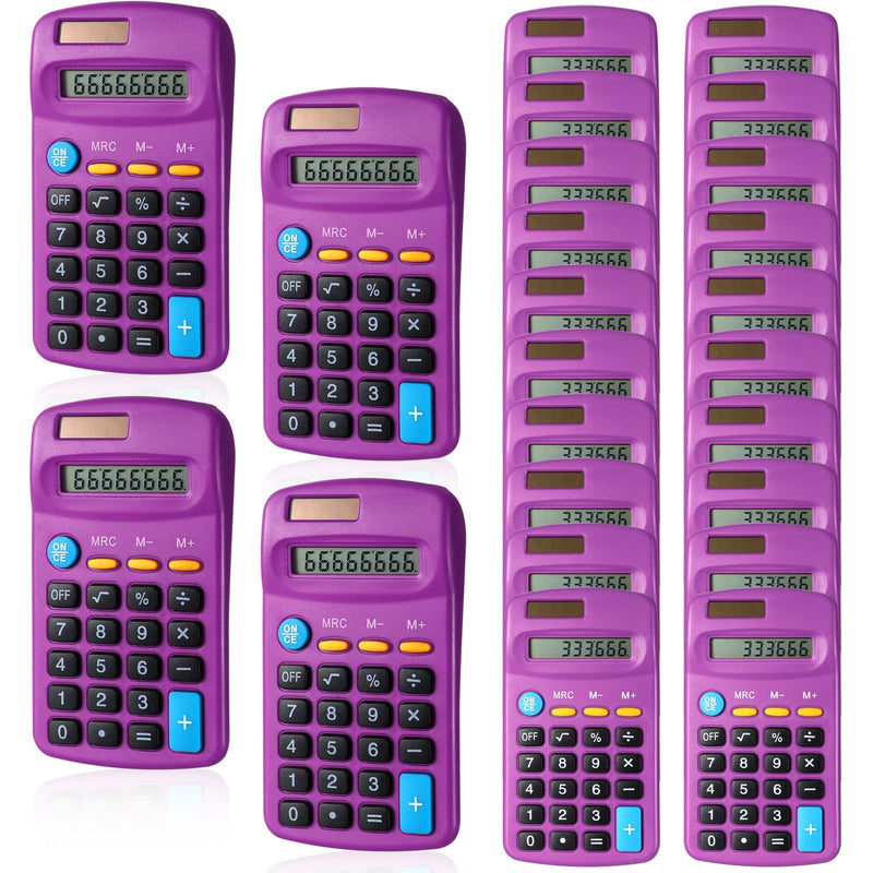 24 Pieces Basic Calculators for Students Small Pocket Size 8 Digit Display Mini Calculators Dual Powered Handheld for School Desktop Home(Purple) Purple