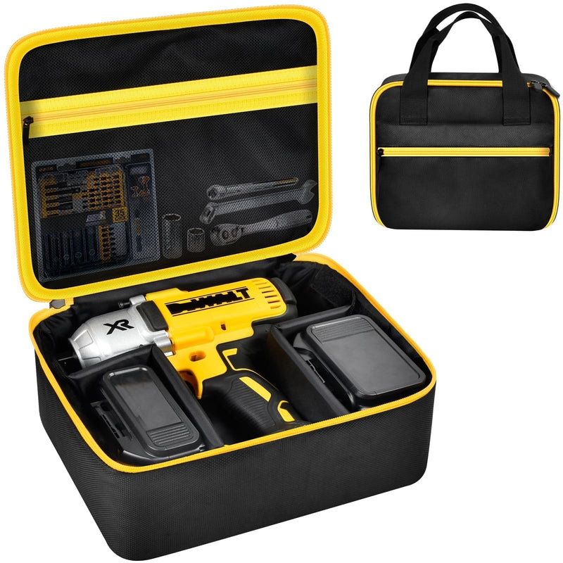 Impact Driver Bag Case Compatible with DEWALT 20V MAX XR DCF787D1 DCF845B DCF900B DCF961B DCF891B DCF899B DCF900P1 Cordless Wrench Kit, Carring Holder Fits for Ryobi Impact Gun(Box Only)-Yellow Zipper Black yellow zipper