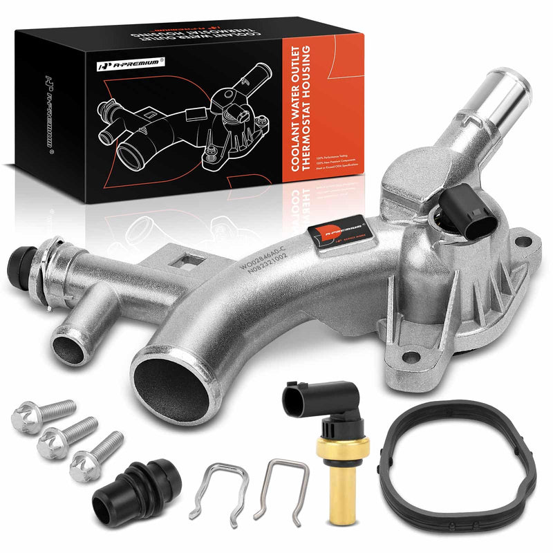 A-Premium Upgraded Aluminum Coolant Housing Water Outlet Compatible with Chevy Cruze 2011-2015, Cruze Limited 2016, Sonic 2012-2020, Trax & Buick Encore 2013-2019, 1.4L, Replace# 25193922, 55565334