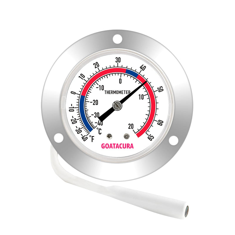 Vapor Capillary Refrigeration Thermometer, Stainless Steel Flanged Panel Mount, 2" Dial Size, 48" Capillary, -40-65 Deg F/-40-20 Deg C
