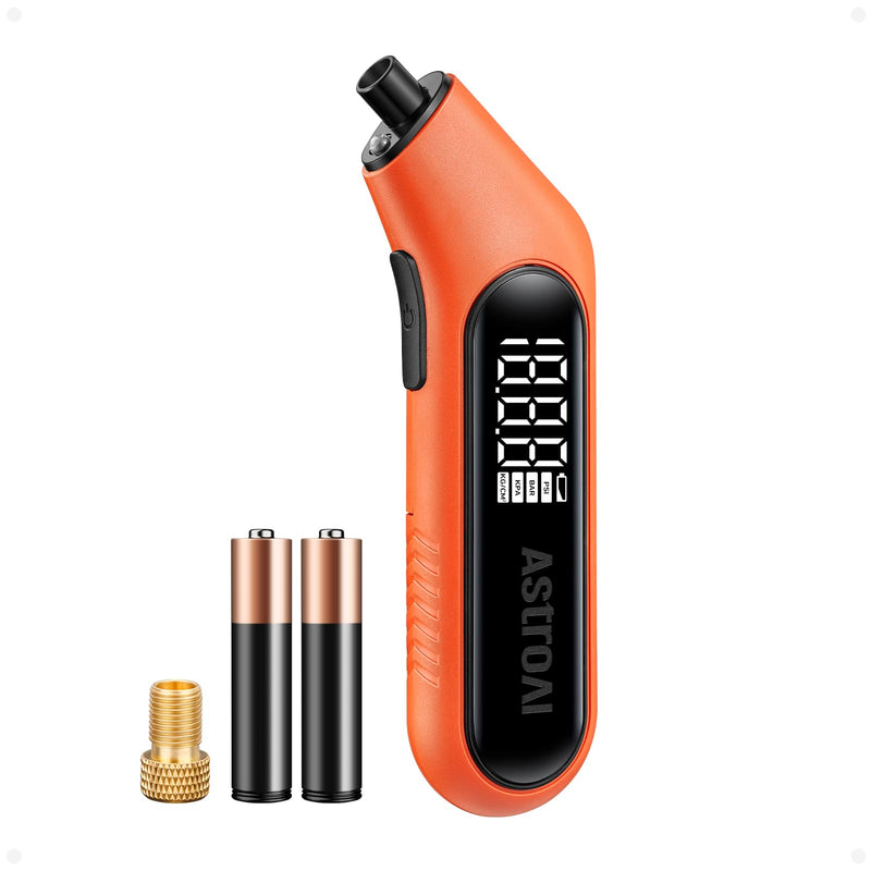 AstroAI Tire Pressure Gauge Digital 3-300PSI Large Screen with Backlight and Flashlight, ANSI 2A High Accuracy, Compatible with Schrader Valves, 4 Units, Presta Valve Adapter Included, AAA Batteries Orange