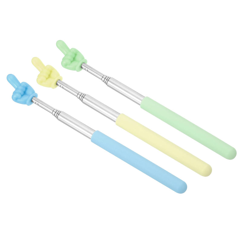 PATIKIL Telescopic Teachers Pointer Stick, 3 Pcs Classroom WhiteBoard Teacher Hand Finger Mini Pointer for Presentation Speaker, Blue Green Yellow Style1