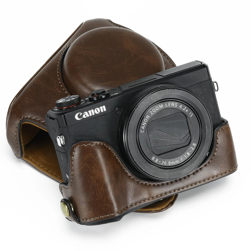 Camera Case for Canon PowerShot G7X Mark III and Mark II, Coffee | PU Leather; Custom Fit; Scratch & Impact Protection; Easy Battery & SD Card Access; Non-Slip Grip; Tripod Ready Coffce