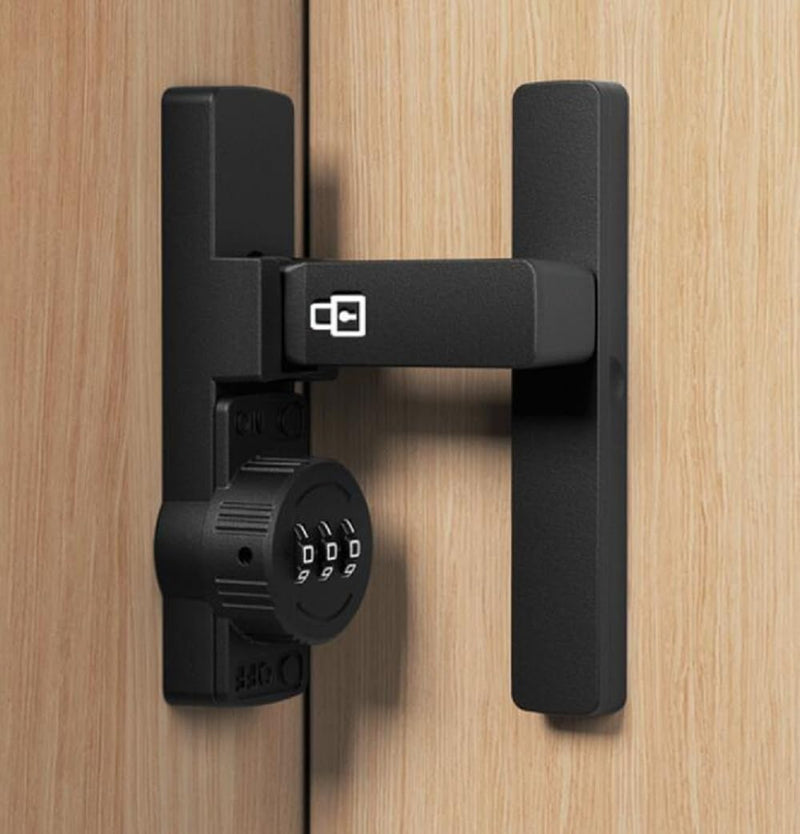 90 Degree Barn Door Lock Latch Keyless Combination Heavy-Duty Weather-Resistant Security Lock for Indoor & Outdoor Use Easy Installation Ideal for Home Office Gates and Sheds – Modern Black Design