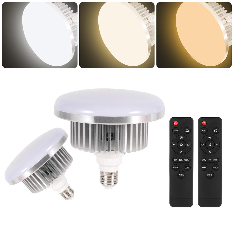 175W Photography Light Bulb Dimmable Tricolor LED Bulbs 3000-6700K Color Softbox Bulb in E27 Socket for Photography Photo Video Studio Lighting White Warm Cold 2 Pack 2 Packs