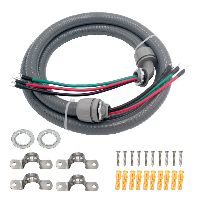 TAUROX 1/2Inch 3 Conductor 10 Gauge Electrical Wires Liquid Tight Conduit Wire with Ground Nonmetallic Flexible Conduits AC Disconnect Box Outdoor Electrical Whip Kit Power Whips Assembly(4FTx1/2Inch) 4FT