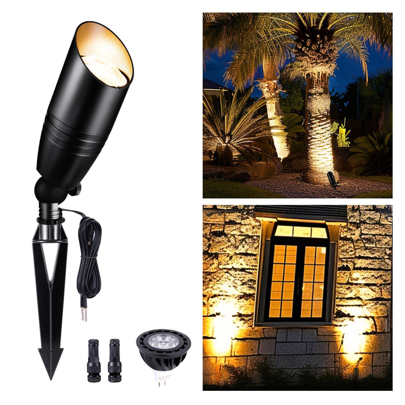 Low Voltage Landscape Spotlights, Black Outdoor LED 12V LED Lights, Waterproof Aluminum Uplighting for Tree House Garden with 5W MR16 Bulb 2700K Black (with 2700K Bulb) 1 Pack