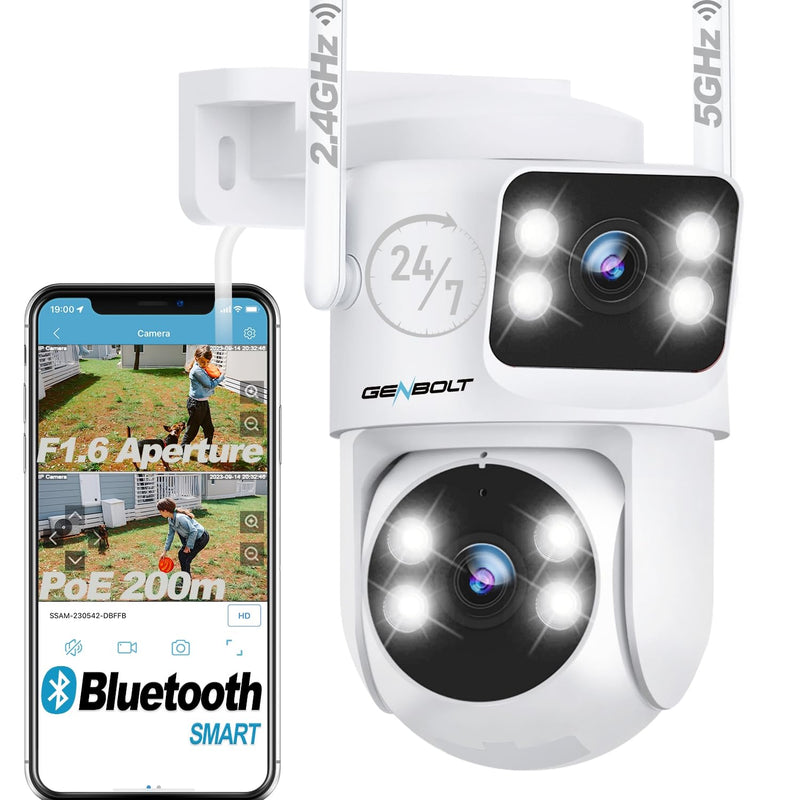 GENBOLT PTZ WiFi Security Camera Outdoor with Dual Lens, CCTV Surveillance with Dual View, Cloud Storage Upgraded with Color Night, Auto Tracking Humanoid Detection [DC&PoE]