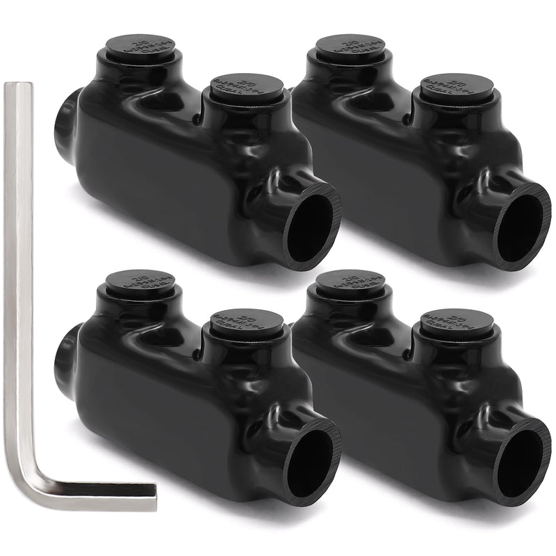 Jeemiter 2/0 1/0 2 4 6 AWG Aluminum to Copper Wire Connector, Insulated Splice Tap Block with 7/32" Hex, 6061-T6 for Large Cable - 4 Pack 4 Pack Range 2/0-6 Gauge