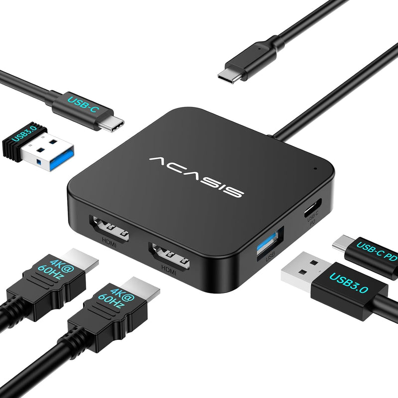 ACASIS Dual HDMI Docking Station with 100W PD Charging, 5Gbps USB-C and USB-A Data Ports, HDMI Hub for Dell XPS/HP/Lenovo/Surface/Yoga 2FT-2HDMI 4K60