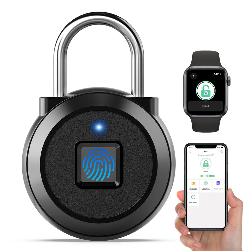Gym Locker Padlock Fingerprint Padlock eLinkSmart - Waterproof Keyless Smart Lock Bluetooth App Authorized View Record Combination Padlock for School Gym Locker Gun Case Field Box Black