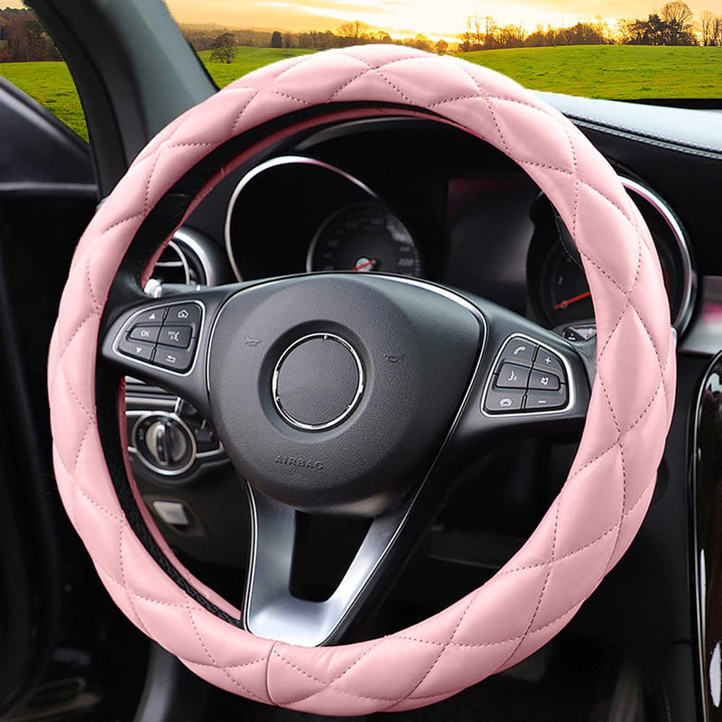 Soft Microfiber Leather Steering Wheel Cover, Universal 15 Inch for Women Girls, Fit Vehicles, Sedans, SUVs, Vans, Trucks - Light Pink A-Baby Pink