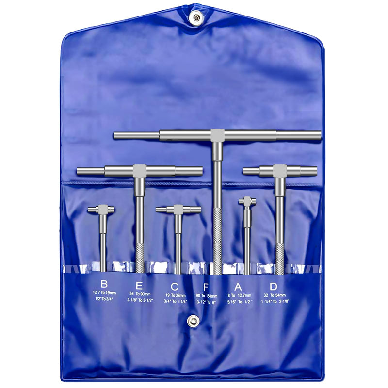 HDLNKAK Telescoping Gage Set, 6 Pack Stainless Steel T - Bore Hole Gauges, Range 5/16" - 6", Telescopic Bore Gauge, Measurement Tool for Precision Parts to Large Machinery.