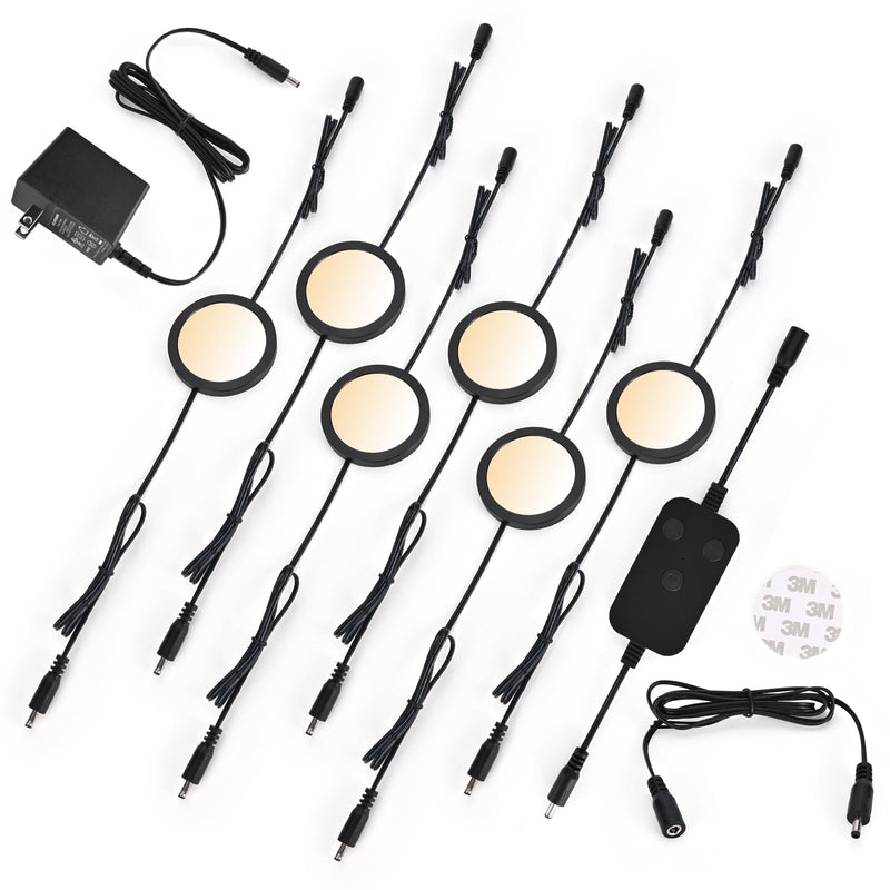 6pack LED Puck Light Kit, 2700-6000K Smart Round Under Cabinet Lighting with APP Control, Compatible with Alexa, Google Assistant, for Under Counter, Kitchen (Black) Black
