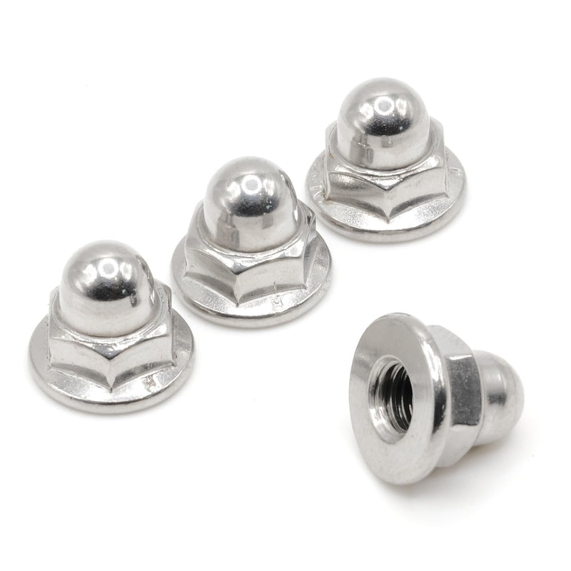 ReplacementScrews License Plate Retainer Screws/Nuts Compatible with Volvo OEM Part 968458 (Screws onto Existing Stud) - Tall Dome/Acorn Head with Flange - Stainless Steel Cap (Pack of 4)