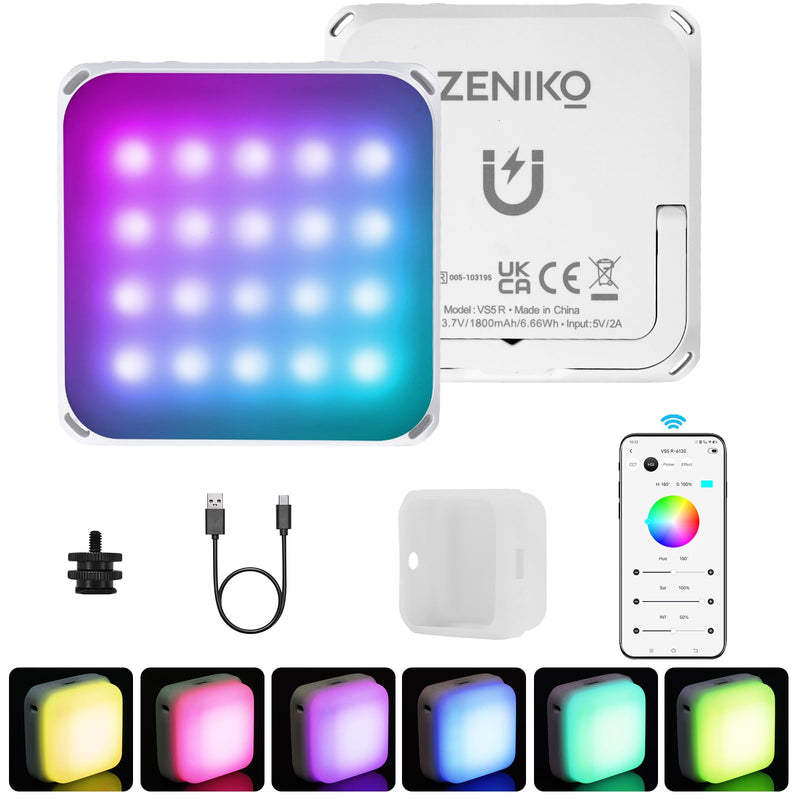 VS5 R Magnetic RGB LED Video Light with Soft Diffuser, Small Panel Light for Photography, Vlog, Live Streaming, HSI 36000 Colors, 2500K-8500K, CRI 95+, TLCI 96+, 13 FX Modes, APP Control White