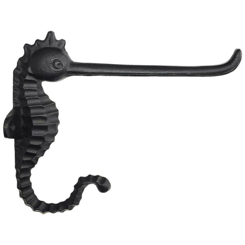 Cast Iron Seahorse Toilet Paper Holder, Heavy Duty DIY Vintage Rustic Iron Roll Tissue Wall Mount Paper Holder Towel Racks with Hardware for Bathroom, Kitchen, Bedroom, Hallway (Black) Black