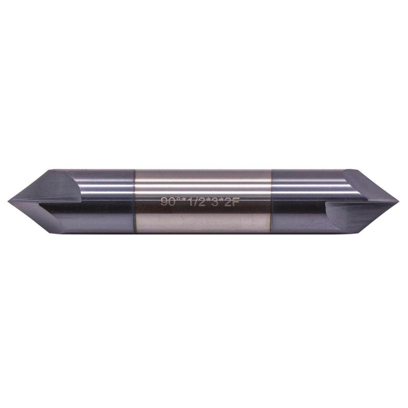 1/2" 2 Flute 90° Solid Carbide Chamfer End Mill, Double End, AlTiN Coated | 90° Chamfer Angle Chamfer Mill, 1/2" Cutting Diameter, 1/2" Shank Diameter, 3" Overall Length 2 flute 1/2"