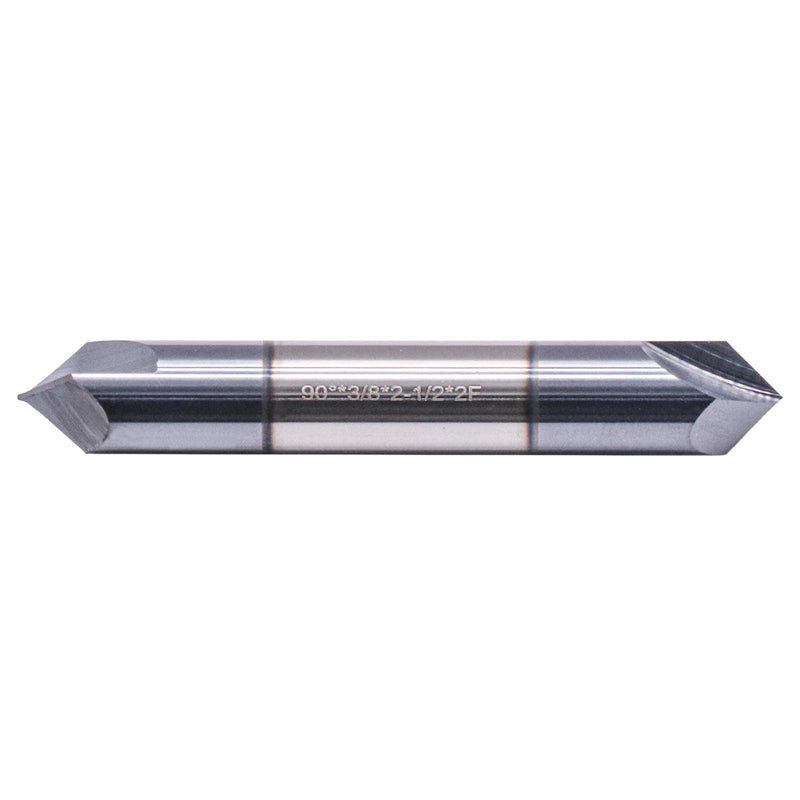 3/8" 2 Flute 90° Solid Carbide Chamfer End Mill, Double End, AlTiN Coated | 90° Chamfer Angle Chamfer Mill, 3/8" Cutting Diameter, 3/8" Shank Diameter, 2-1/2" Overall Length 2 flute 3/8"