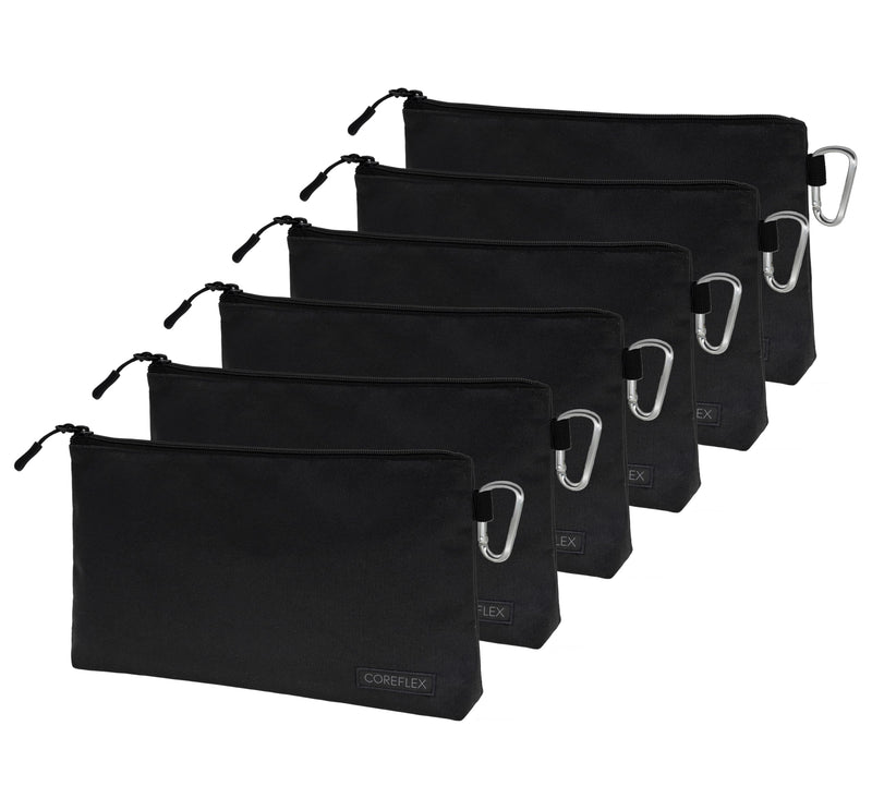 COREFLEX Premium Tool Pouch Zipper Bag, Small Tool Bag, Multipurpose Storage pouch, Heavy duty Flat Bottom Tool bag with YKK Zipper (6 pack Large 12inch Black) 6 pack Large 12inch Black