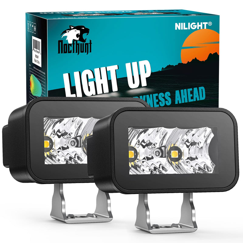 Nilight Motorcycle LED Pods 2 PCS 3 Inch 10 W Flood Beam Square Mini Driving Offroad Side Ditch Lights Built-in EMC for Tractor Truck Motorbike Boat ATV 3Inch 2Led Light Pods