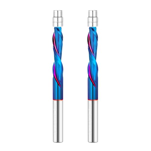 2 PCS Flush Cut Trim Router Bits 1/4 inch Shank Dowm Cut Solide Carbide Flush Trim Bits with Nano Blue Coating by Jiiolioa 2 2 PCS Down Cut Blue Coating