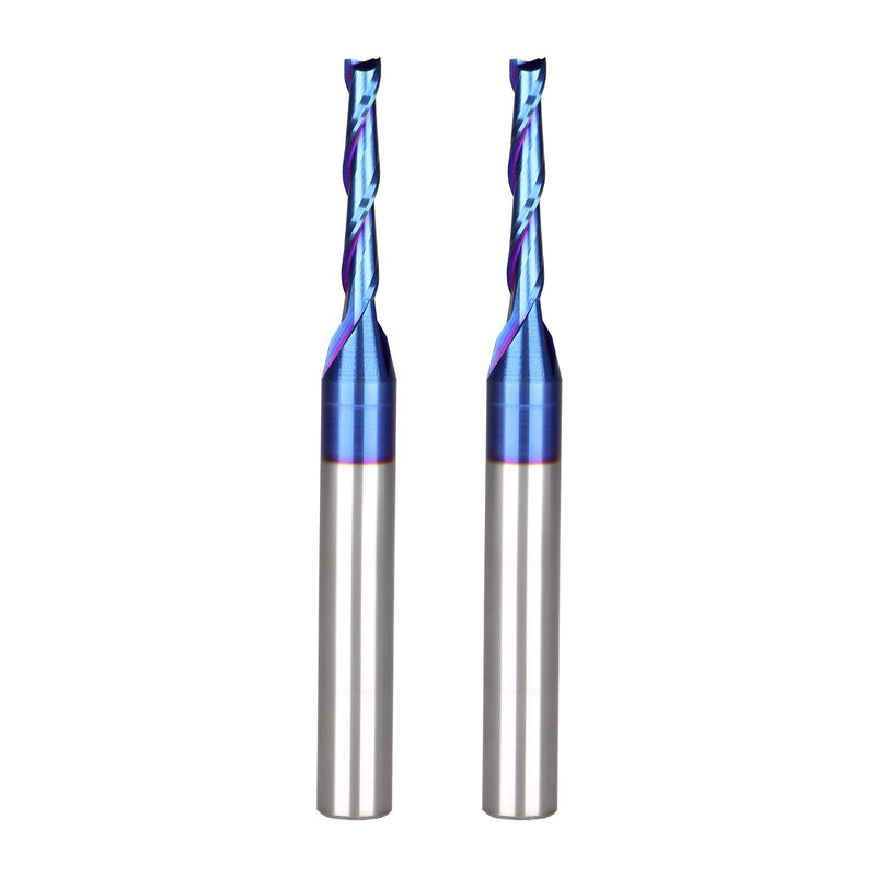 2PCS CNC Router Bits 1/4 Inch Shank 1/8 inch Cutting Diamete Spiral Up Cut End Mill with Nano Blue Coating for Carving Standard milling, Finish and Boring … 2