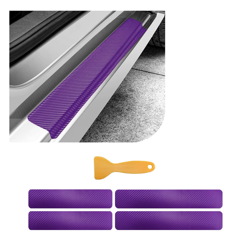 4 PCS Car Door Sill Protector, 3D Carbon Fiber Auto Door Entry Edge Guard Protection Trim, Anti-Scratch Threshold Cover Strips, Sill Protection Sticker for Car SUV Truck (Purple) 3D Purple