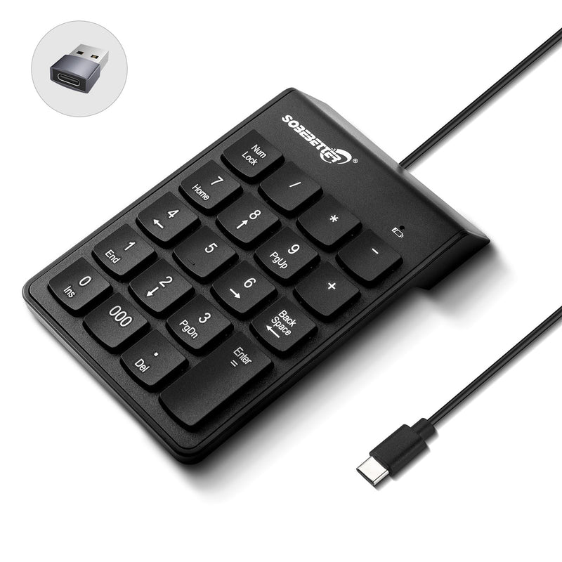 Type C Number Pad, USB 19 Keys Mini Number Keyboard Plug & Play Financial Accounting Numpad Office Home Portable Slim Numeric Keypad for Laptop Phone PC Tablet Notebook (Black) Black