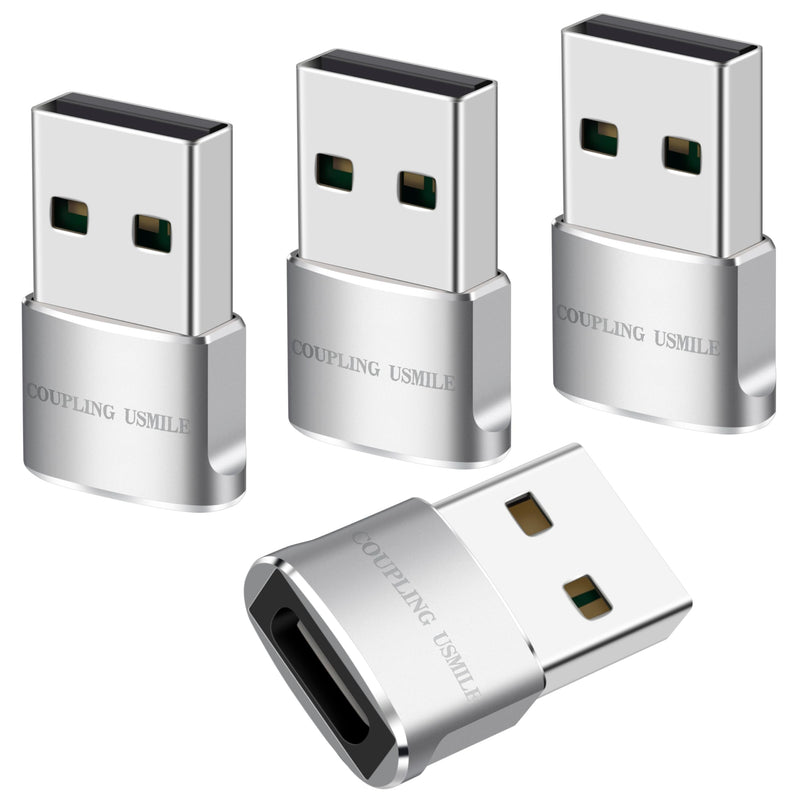 USB Male to USB C Adapter 4 Packs,USB to Type C Super Fast Charging/Transfer and OTG Function. Compatible with iPhone15 14 13 Plus Pro Max,iPad Pro Air 4 Mini 6 Almost USB Devices 4 pack silver