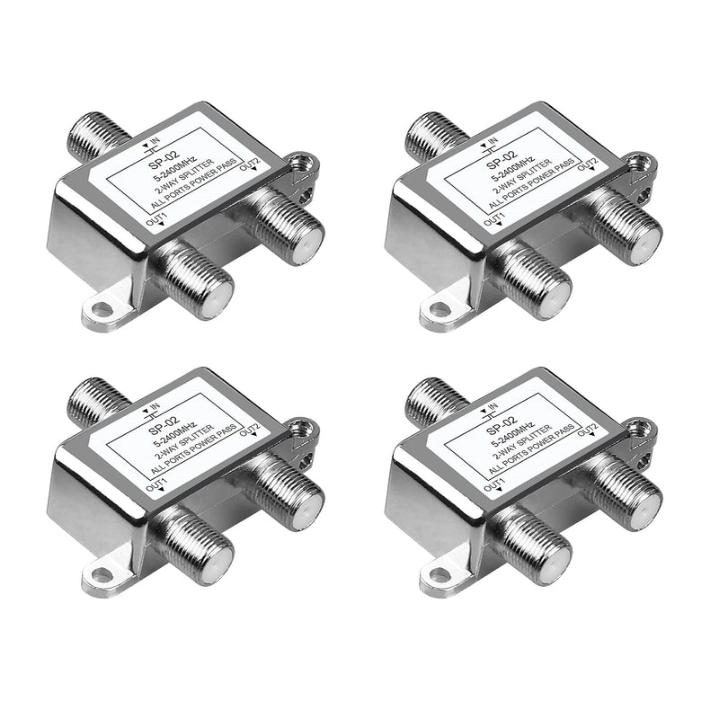  [AUSTRALIA] - 4 Pack Coaxial Cable Splitter 2 Way, NEWCARE Coax Splitter 5-2400MHz, RG6 Compatible, Cable Splitter 2 Way Can Work with Satellite/Cable TV and Internet, CATV Antenna System 4 Pack
