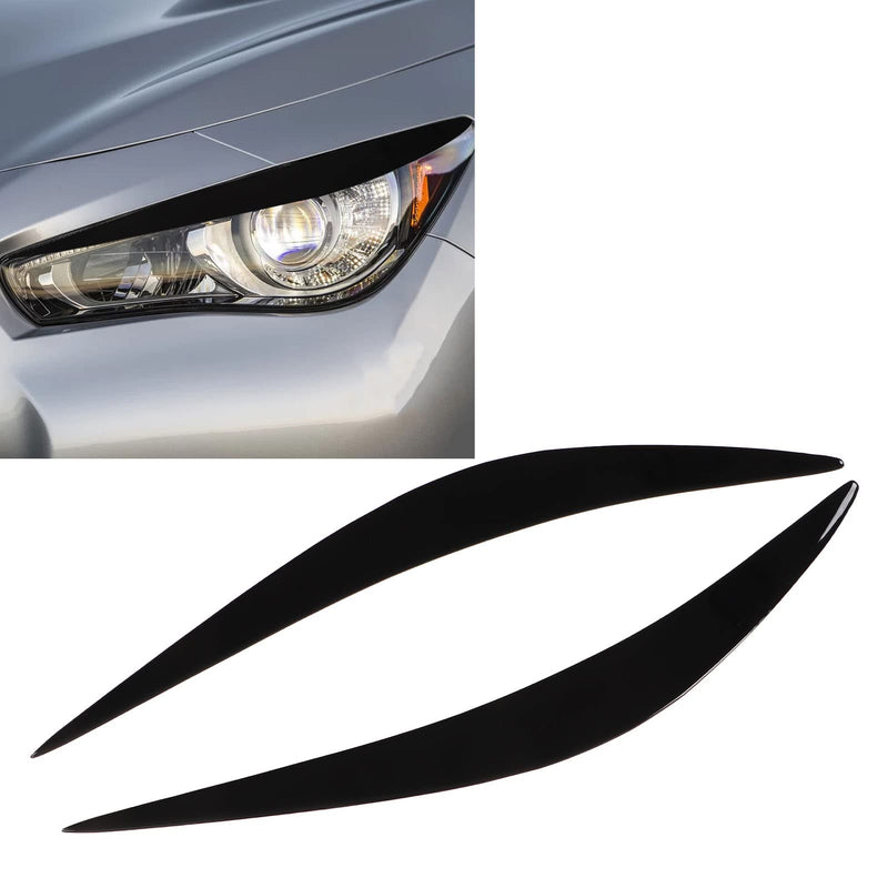 Glossy Black Headlight Cover Eye lid Eyebrows, Pair Headlight Eyelid Headlamp Eyebrow Strip Trim Compatible with Infiniti Q50 2014-2019