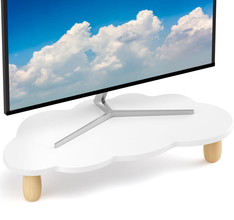 Monitor Stand Riser,Cloud-Shaped Sturdy Wood Computer Monitor Riser, Laptop Monitor Stand, Multi-Purpose Desktop Organizer Riser for Computer, Laptop, Printer, TV,White Cloud-White