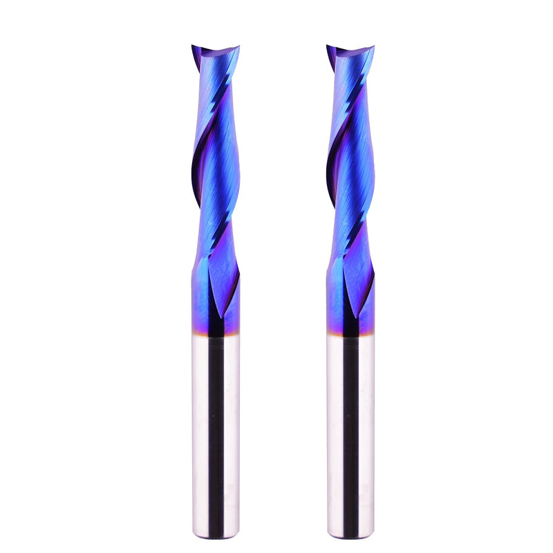 2 PCS CNC Router Bits 1/4 inch Shank Spiral Up Cut Solide Carbide End Mill for Wood Carving Engraving … Plunge Cut Blue Coating 2
