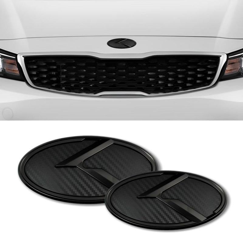 2Pcs K Logo Front Hood Trunk Emblem Badge Compatible with Forte Sedan Optima Cerato .etc (Carbon Fiber Black) Carbon Fiber Black