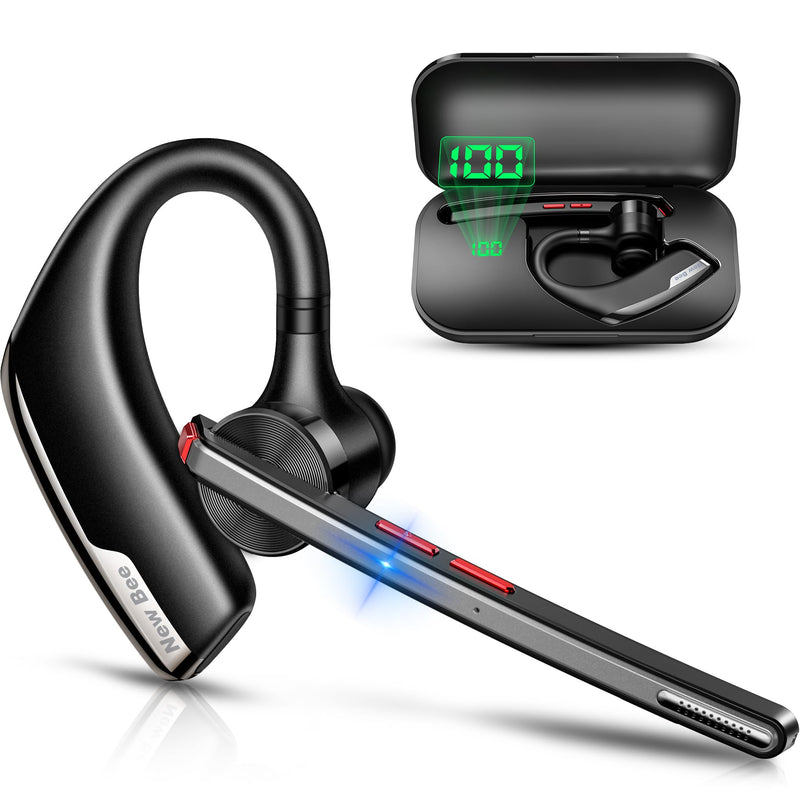 New Bee Bluetooth Headset, Dual Mic Noise Cancelling Bluetooth Earpiece | 80h Playtime, 500mah Charging Case,Crystal-Clear Calls, Bluetooth 5.2 Hands-Free Earphones for Office Driver 1 PACK