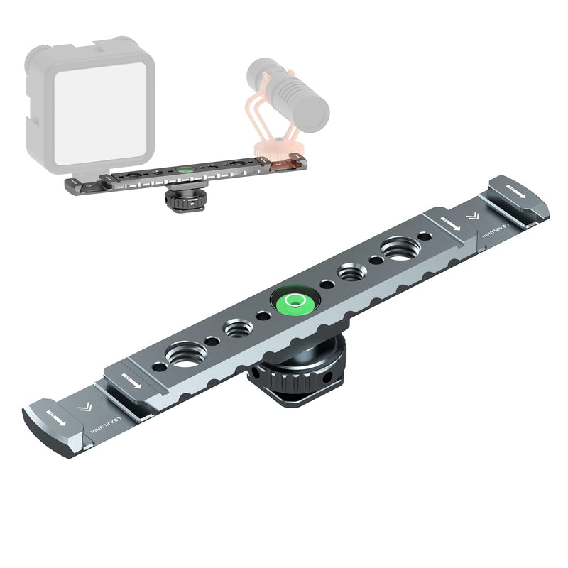Dual Cold Shoe Mount for Vlogging, Metal Microphone Mount with 1/4" Tripod Screw, Hot Shoe Mount with 4 Screw Holes, Flash Bracket Suitable for DSLR Camera,Microphone Audio Recorder Monitors Gray