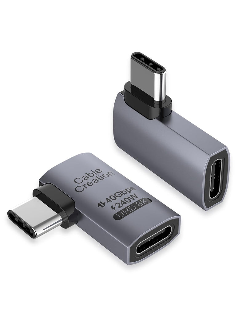  [AUSTRALIA] - CableCreation Right Angle USB C Adapter 2 Pack, USB C Male to Female 90 Degree Adapter 40Gbps 240W Compatible with Thunderbolt 4, USB 4, Notebook, PC, Tablet, Phone and More, Right Angle Right Angle-2 Pack