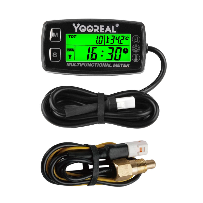Yooreal Engine Water Oil Temperature Gauge Digital Tachometer Hour Meter,Alert RPM & Temp,Backlights Display for Lawn Tractor Compressor Generator Snowmobile Marine Jet Ski Pit Bike Liquid thermometer