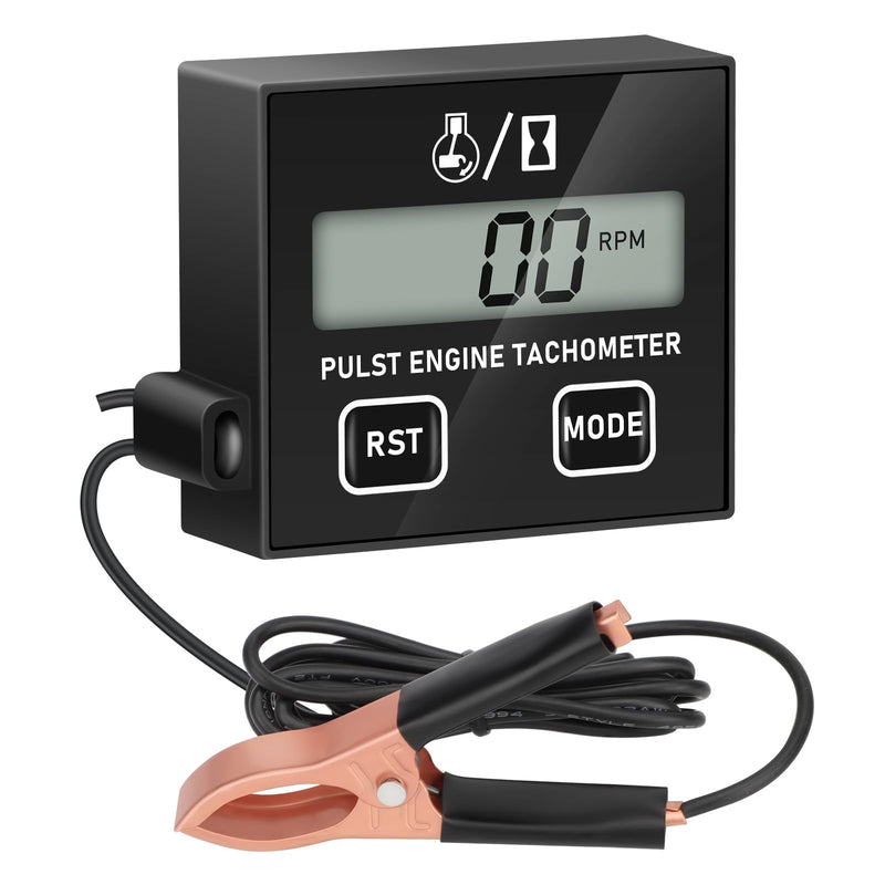 Linkstyle Small Engine Tachometer, Digital Tachometer Tach Gauge Reset Function Equipped with Clip, Inductive Hour Meter for 2 Stroke 4 Stroke Small Engine for Cropper Generator Lawn Mower RV Black+RST+MODE